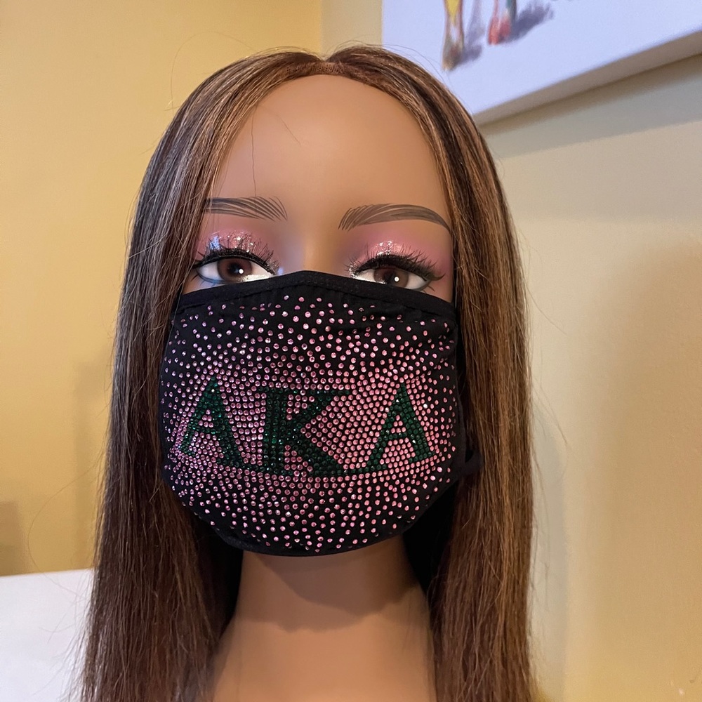 Alpha Kappa Alpha Bling Face Mask Pink Sprinkle - Picture 7 of 8